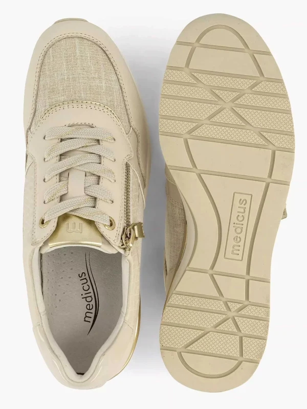 Dames Medicus Beige Leren Comfort Sneaker