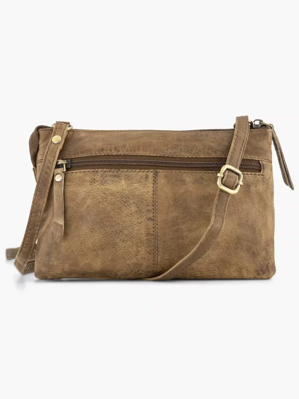 Dames 5th Avenue Beige Leren Schoudertas