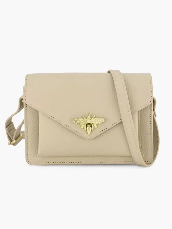 Dames 5th Avenue Beige Leren Schoudertas