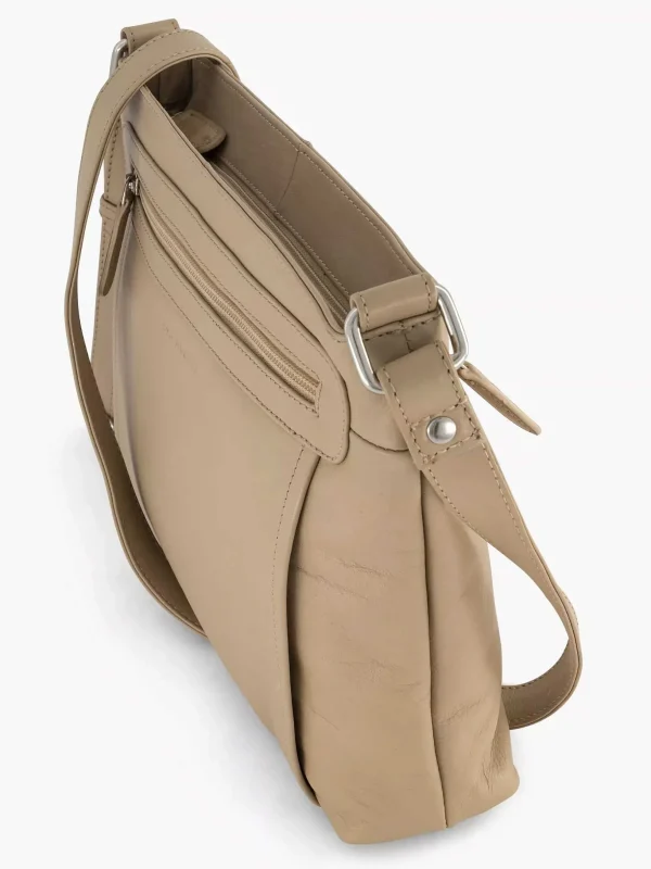 Dames 5th Avenue Beige Leren Schoudertas