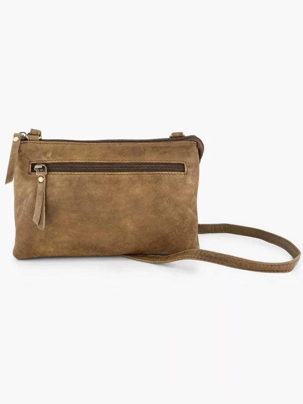 Dames 5th Avenue Beige Leren Schoudertas
