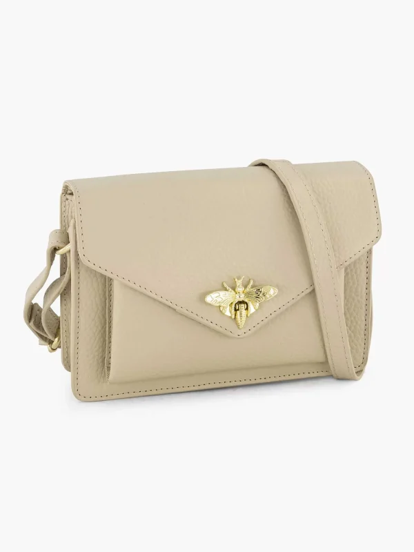 Dames 5th Avenue Beige Leren Schoudertas