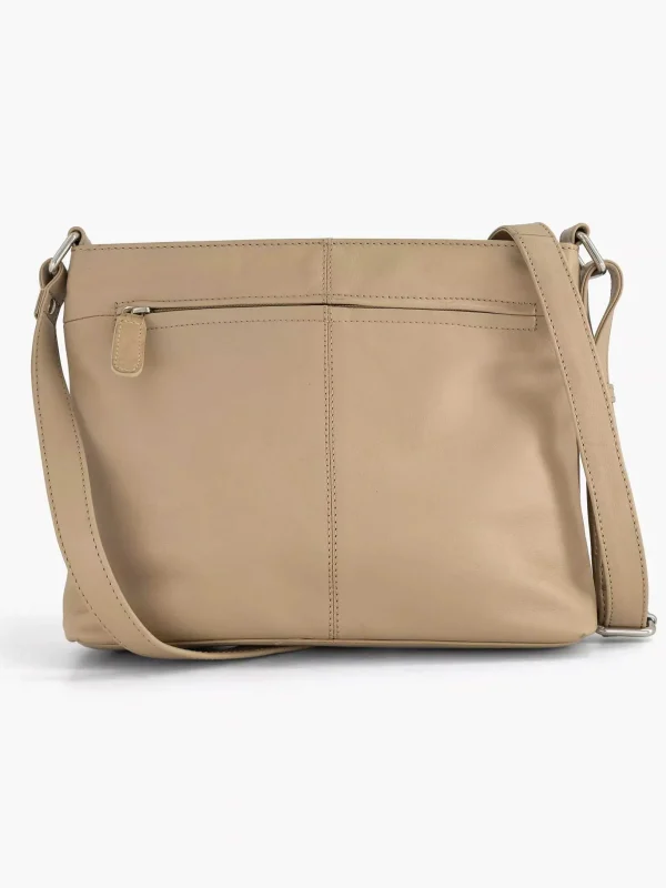 Dames 5th Avenue Beige Leren Schoudertas