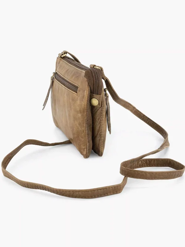 Dames 5th Avenue Beige Leren Schoudertas