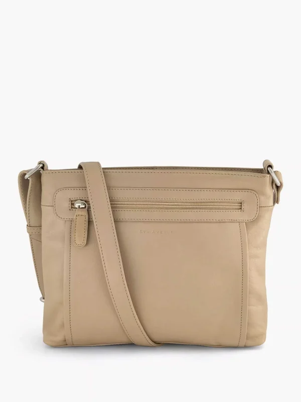 Dames 5th Avenue Beige Leren Schoudertas