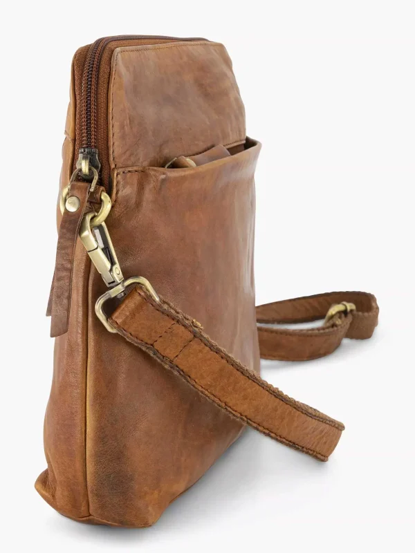Dames 5th Avenue Cognac Leren Schoudertas