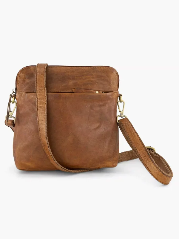 Dames 5th Avenue Cognac Leren Schoudertas