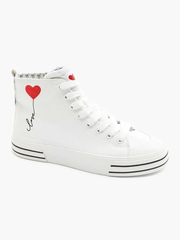 Dames Graceland Witte Hoge Canvas Sneaker Hartje