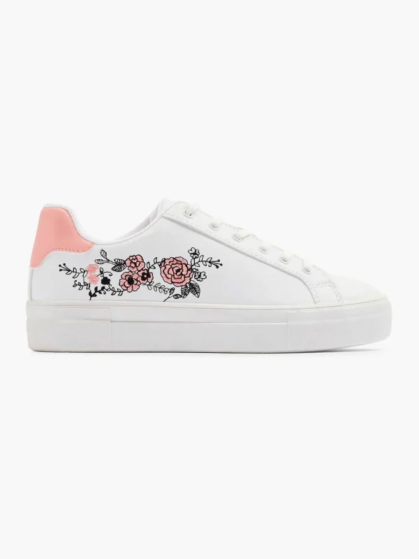 Dames Graceland Witte Sneaker Roze Bloemen