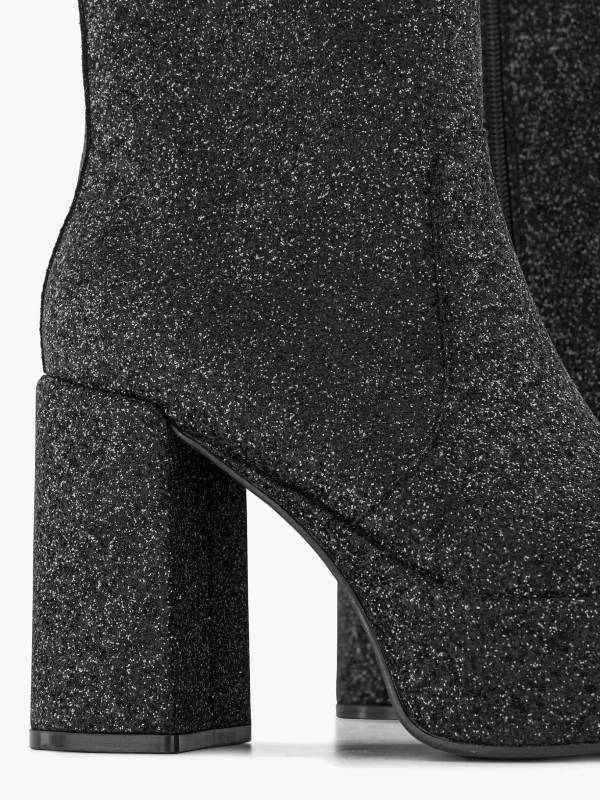 Dames Oxmox Zwarte Enkellaars Hak Glitters
