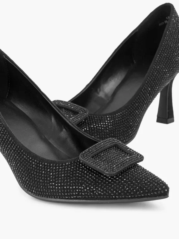 Dames Graceland Zwarte Glitter Pump Gesp