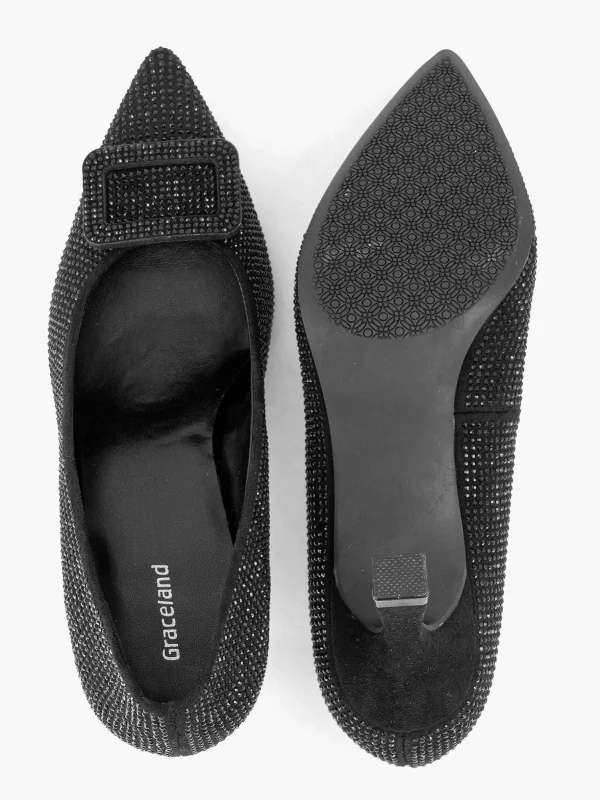 Dames Graceland Zwarte Glitter Pump Gesp