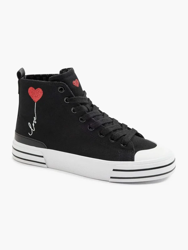 Dames Graceland Zwarte Hoge Canvas Sneaker Hartje