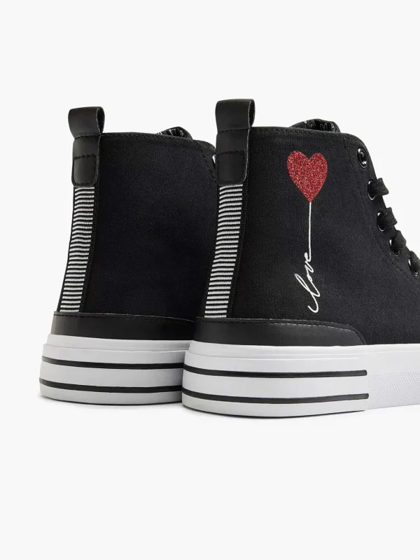 Dames Graceland Zwarte Hoge Canvas Sneaker Hartje