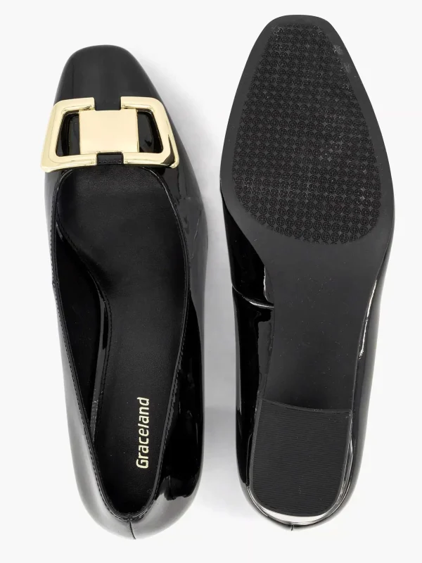 Dames Graceland Zwarte Lak Pump Siergesp