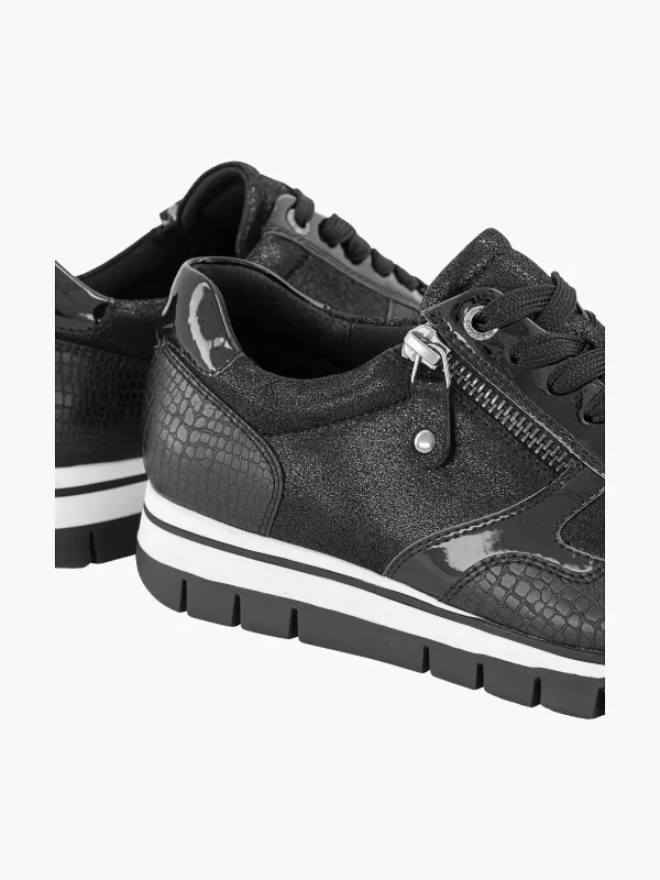 Dames Medicus Zwarte Leren Comfort Sneaker Croco