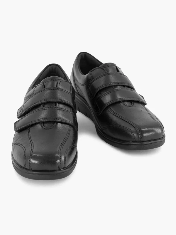 Dames Medicus Zwarte Leren Comfort Sneaker Klittenband