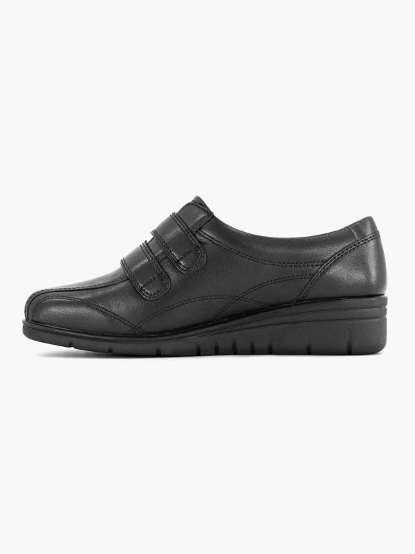 Dames Medicus Zwarte Leren Comfort Sneaker Klittenband