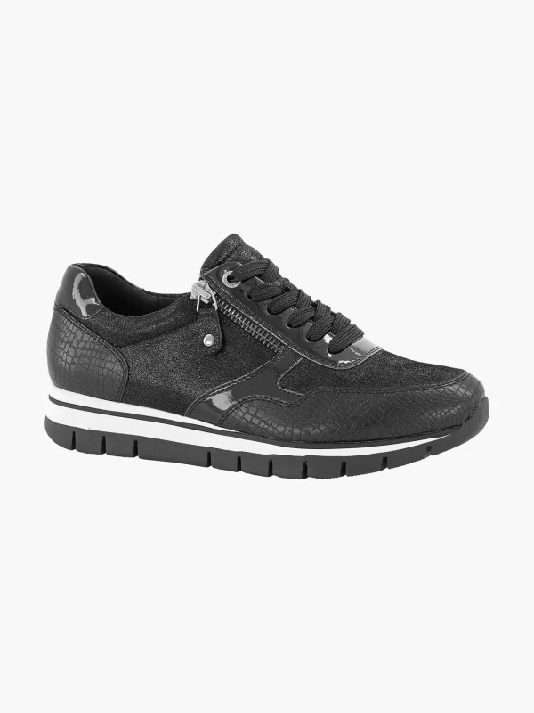 Dames Medicus Zwarte Leren Comfort Sneaker Croco