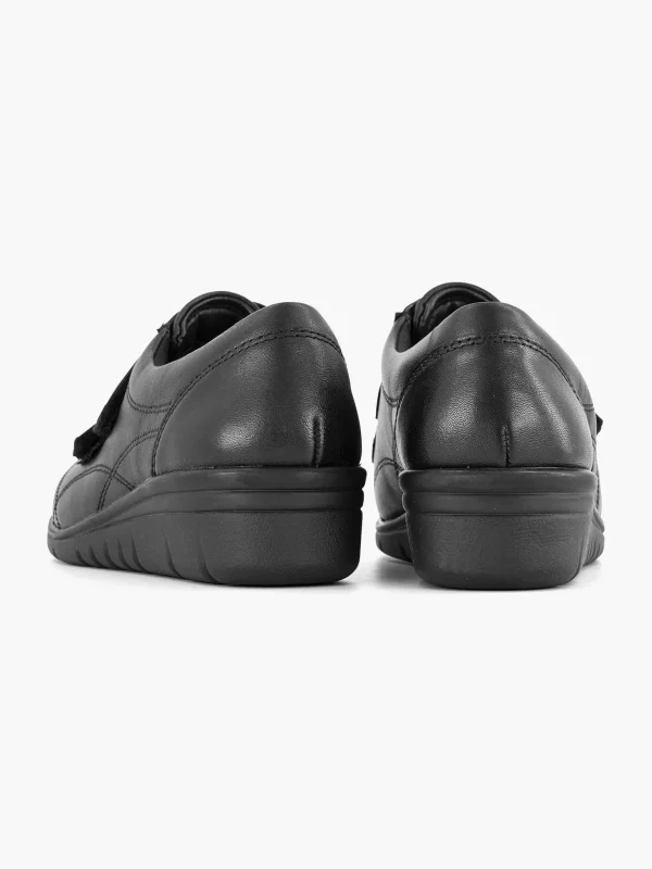Dames Medicus Zwarte Leren Comfort Sneaker Klittenband