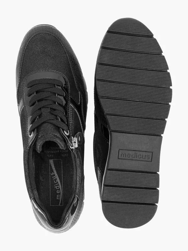Dames Medicus Zwarte Leren Comfort Sneaker Croco