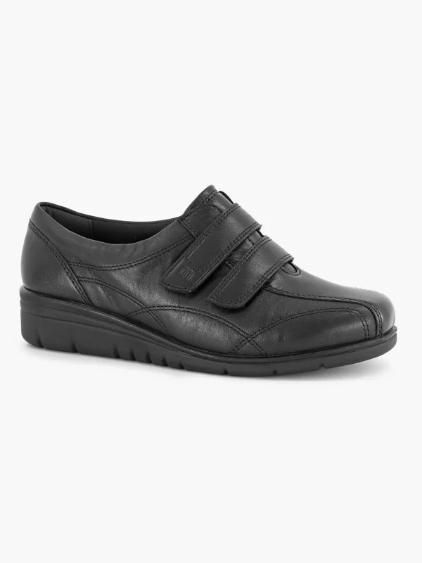 Dames Medicus Zwarte Leren Comfort Sneaker Klittenband