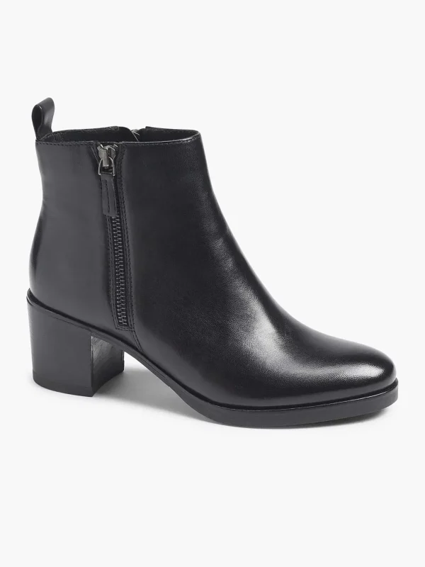 Dames 5th Avenue Zwarte Leren Enkellaars Hak