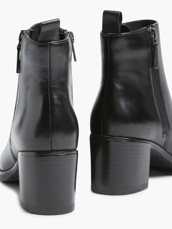 Dames 5th Avenue Zwarte Leren Enkellaars Hak