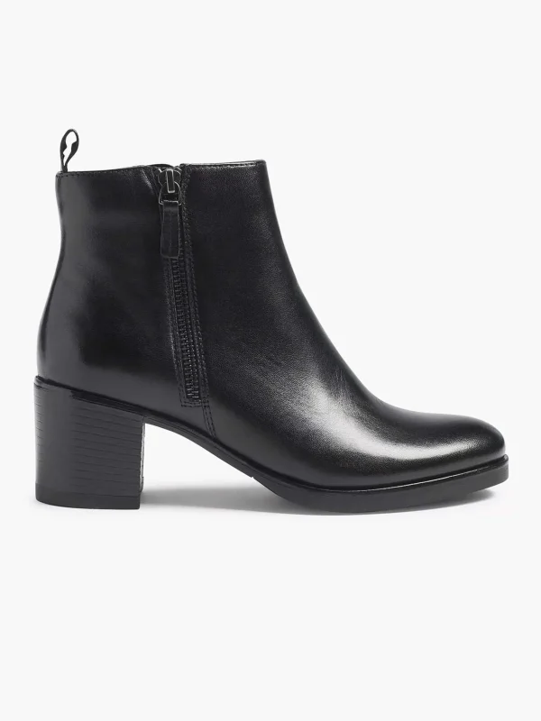 Dames 5th Avenue Zwarte Leren Enkellaars Hak