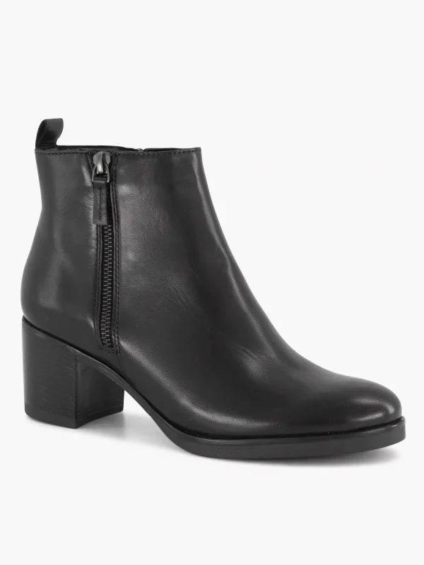 Dames 5th Avenue Zwarte Leren Enkellaars Hak