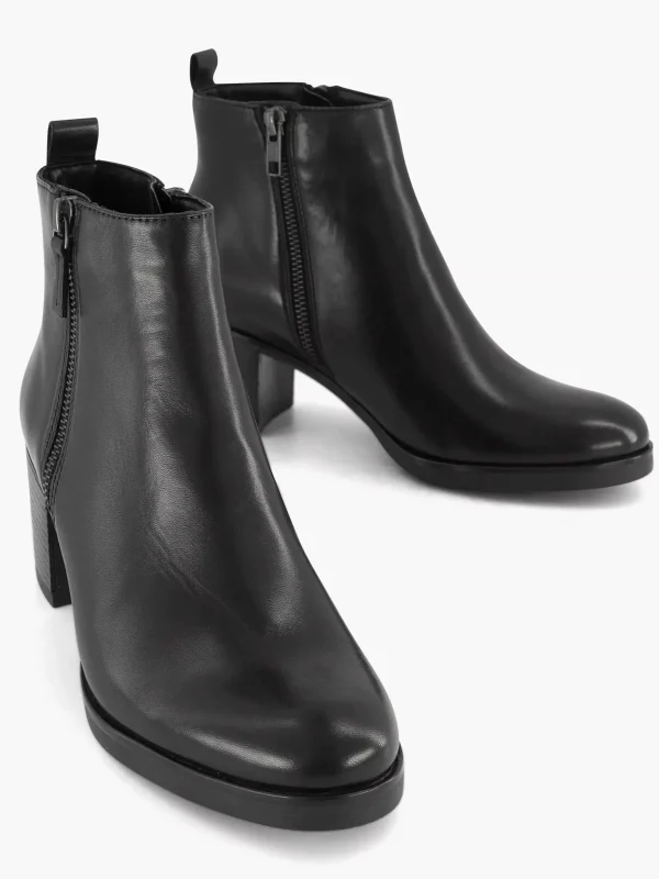 Dames 5th Avenue Zwarte Leren Enkellaars Hak