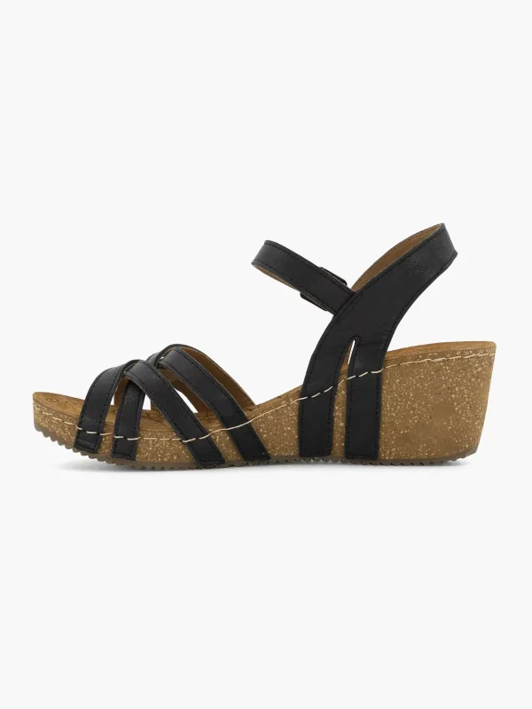 Dames Easy Street Zwarte Leren Sandalen Sleehak