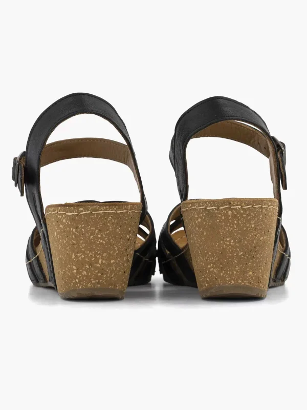 Dames Easy Street Zwarte Leren Sandalen Sleehak
