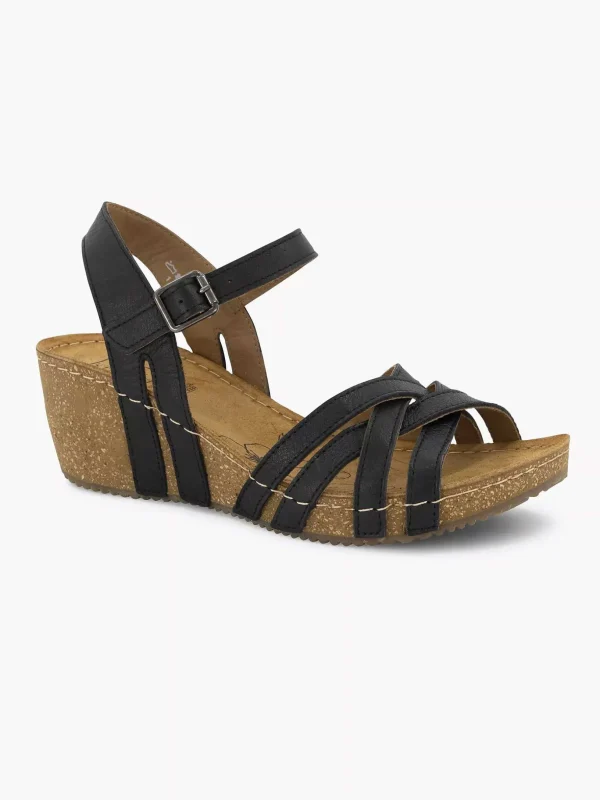 Dames Easy Street Zwarte Leren Sandalen Sleehak