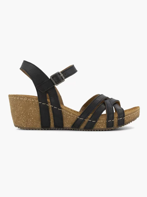 Dames Easy Street Zwarte Leren Sandalen Sleehak