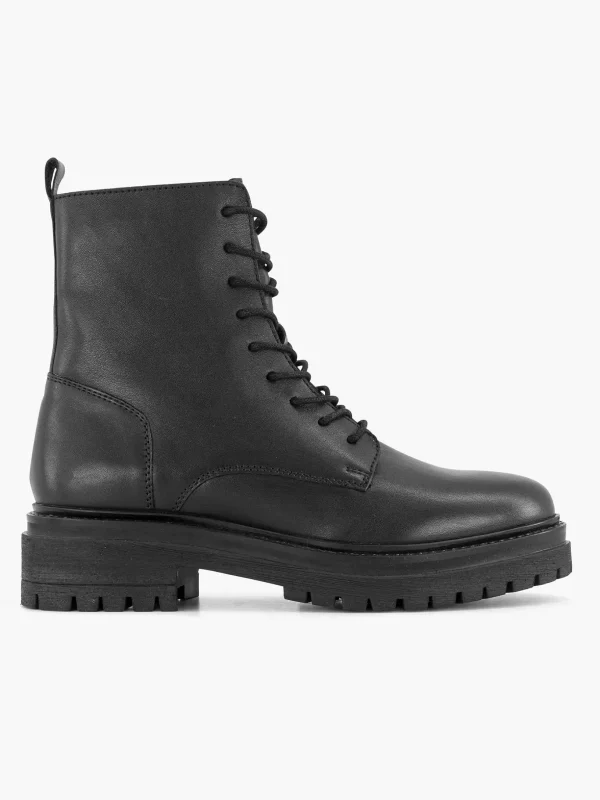 Dames 5th Avenue Zwarte Leren Veterboot