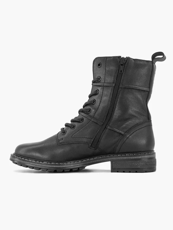 Dames 5th Avenue Zwarte Leren Veterboot