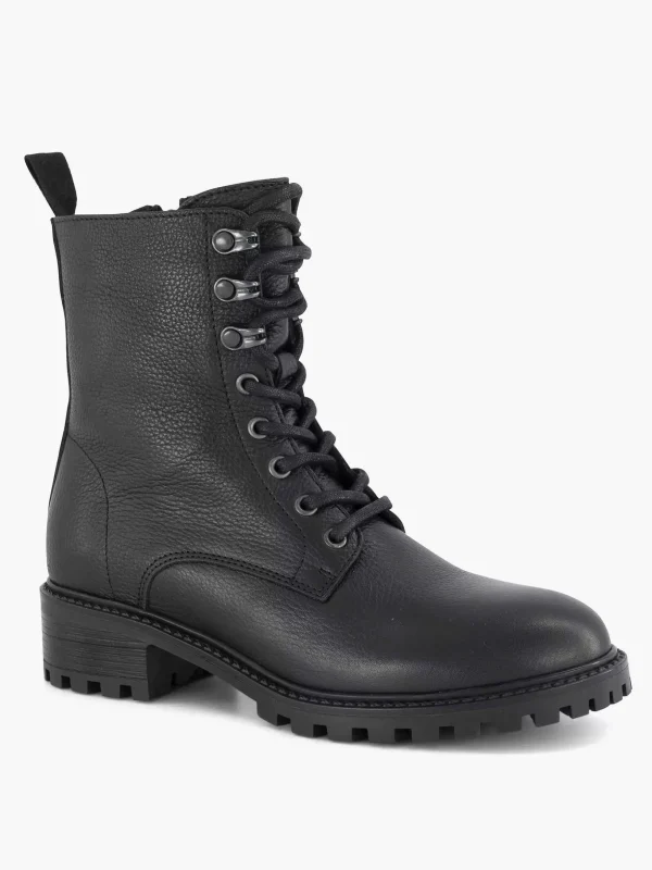 Dames 5th Avenue Zwarte Leren Veterboot