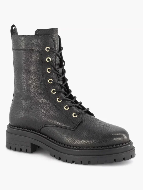 Dames 5th Avenue Zwarte Leren Veterboot