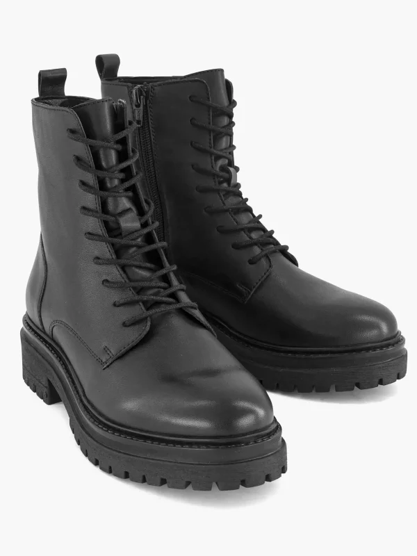 Dames 5th Avenue Zwarte Leren Veterboot