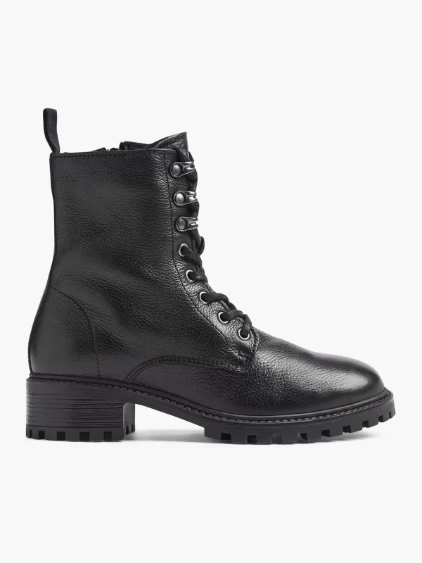 Dames 5th Avenue Zwarte Leren Veterboot