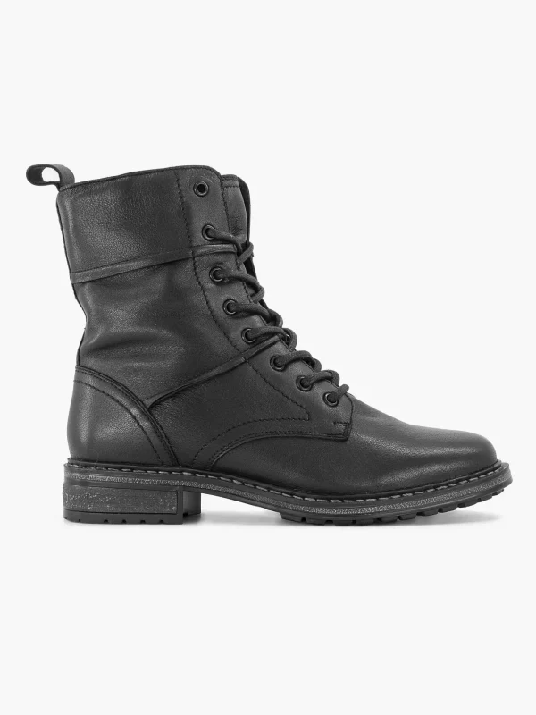 Dames 5th Avenue Zwarte Leren Veterboot