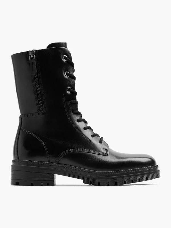 Dames 5th Avenue Zwarte Leren Veterboot