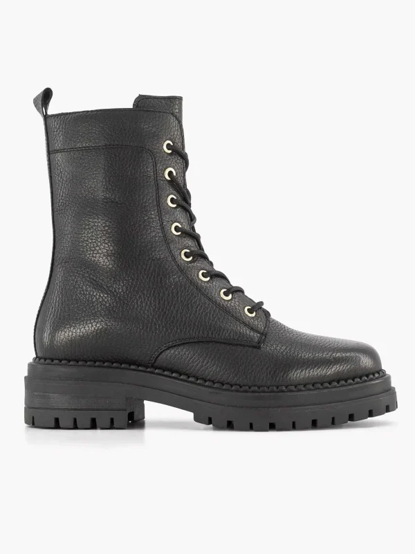 Dames 5th Avenue Zwarte Leren Veterboot