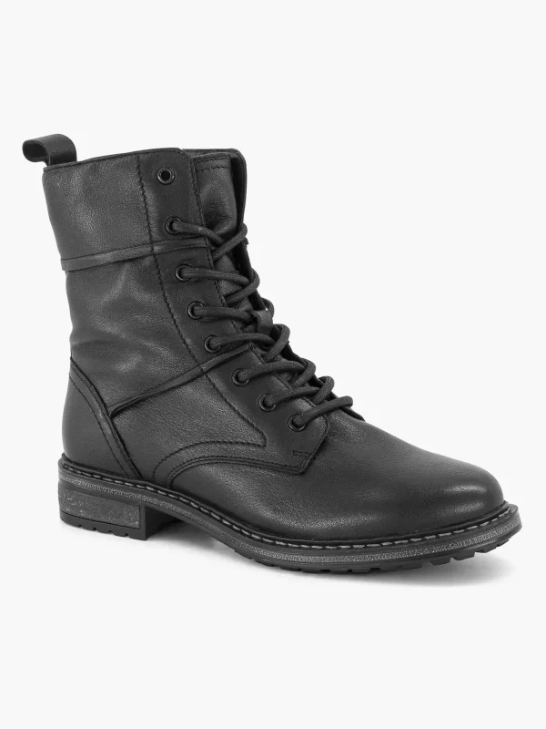 Dames 5th Avenue Zwarte Leren Veterboot