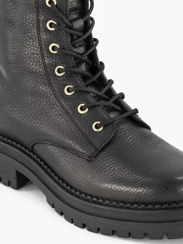 Dames 5th Avenue Zwarte Leren Veterboot