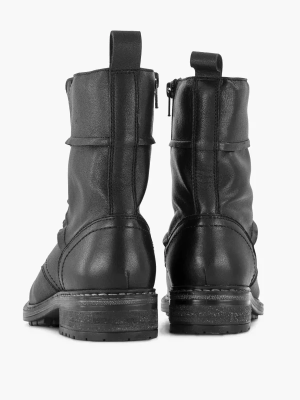 Dames 5th Avenue Zwarte Leren Veterboot
