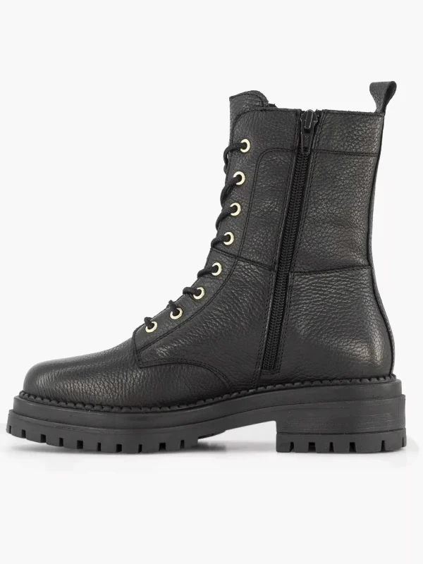 Dames 5th Avenue Zwarte Leren Veterboot