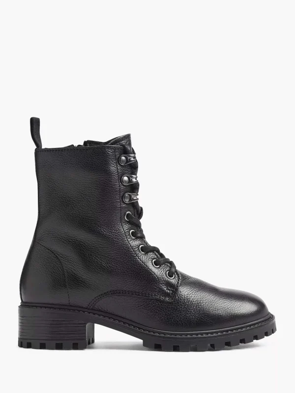 Dames 5th Avenue Zwarte Leren Veterboot