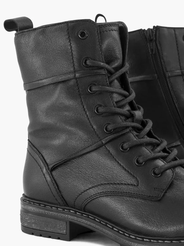 Dames 5th Avenue Zwarte Leren Veterboot
